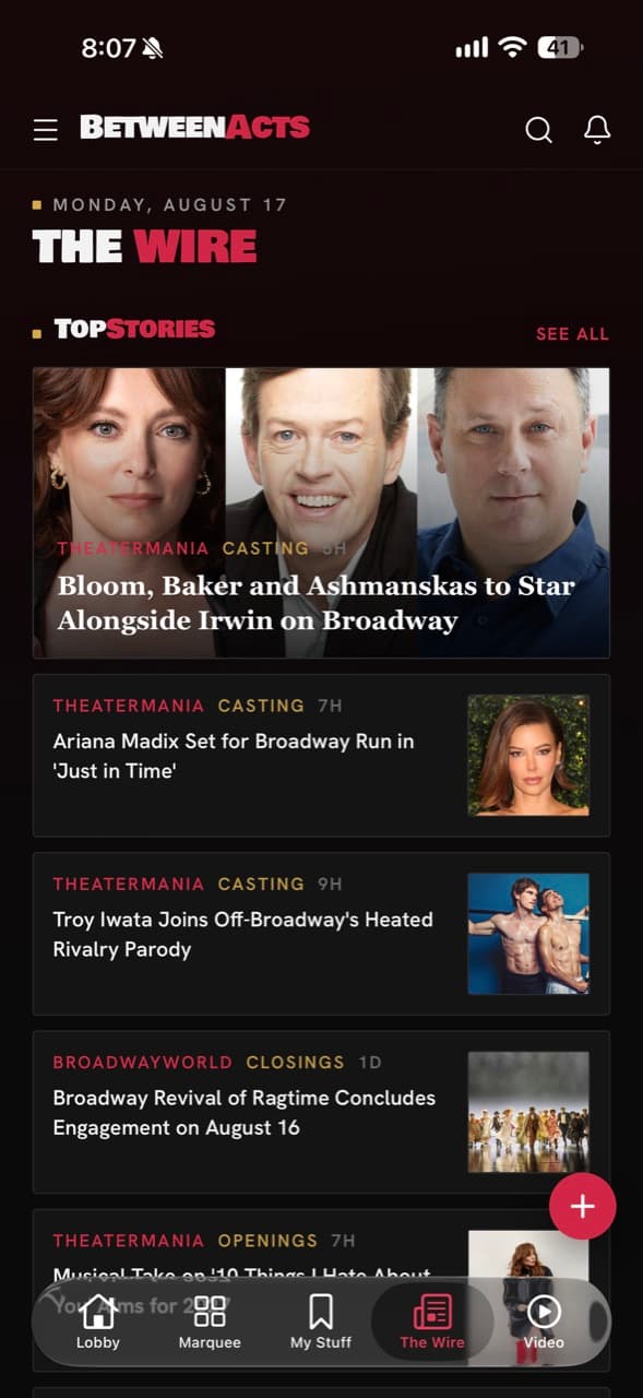 The Wire news feed with top theater stories